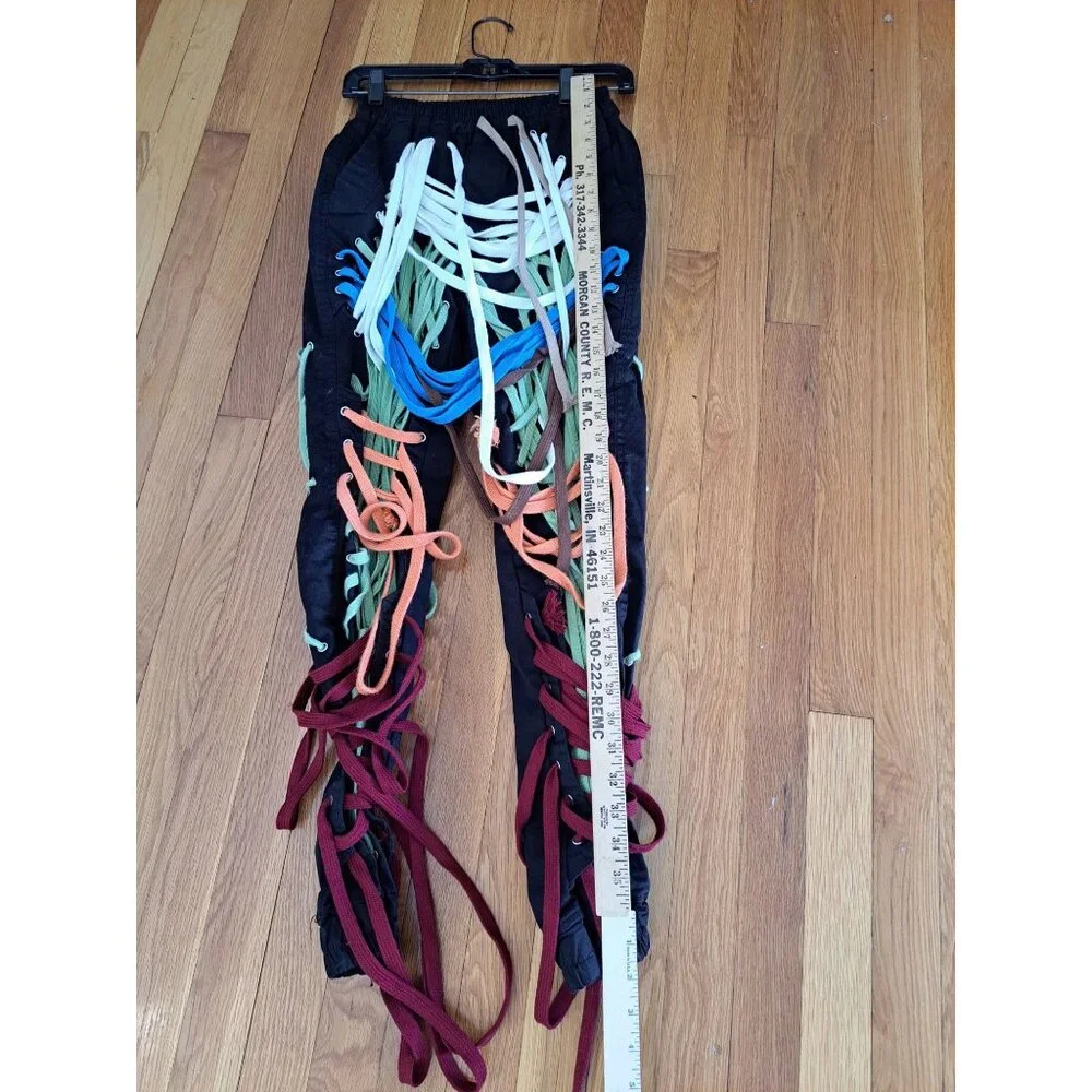 Twotwinstyle Womens High-Waist Patchwork Bandage Pants Colorful Rope Detail S - Picture 8 of 9